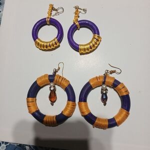 Handmade Purple and Gold Hoop Earrings - Women's Fashion Jewelry